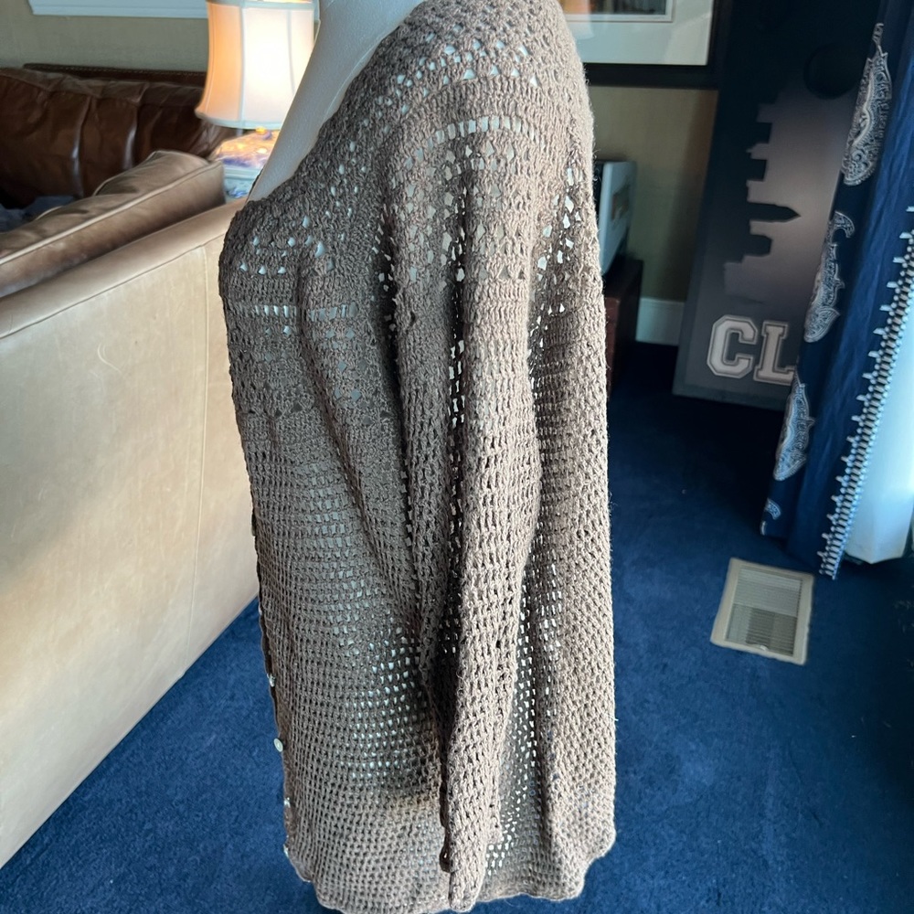 NWT Eddie Bauer hand crocheted brown cardigan. 3/4 length sleeves. Size 2X - Picture 3 of 5